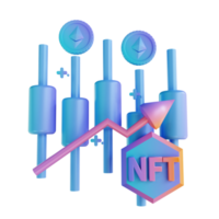 Ilustración 3d nft y ethereum vela pegada png