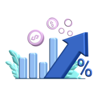 gráfico de inflación 3d ilustración plana para el gráfico de finanzas empresariales por ciento moneda billete de dólar perfecto para el diseño de ui ux, aplicación web, proyectos de marca, publicidad, publicación en redes sociales png