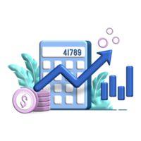 calculadora de inflação 3d ilustração plana para gráfico de finanças de negócios por cento moeda nota de dólar perfeita para ui ux design, aplicativo web, projetos de marca, anúncio, postagem de mídia social png