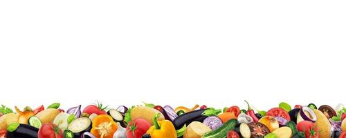 Different vegetables isolated on white background with copy space, border made of vegetables photo