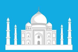 Indian white palace with towers, flat illustration, palace in white and gray colors on a blue background vector