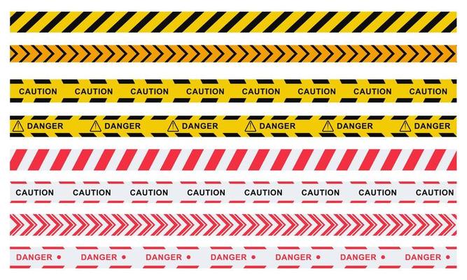 Hazardous warning tape collection set. Easy editable stroke. Vector illustration. EPS 10.