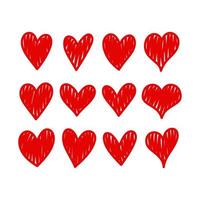 conjunto de ilustración de garabatos de corazón rojo vector