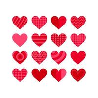 set of red hearts with patterns vector