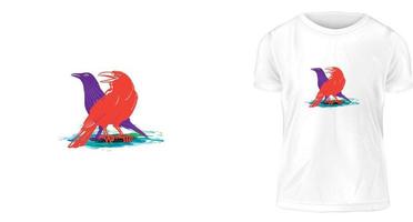 concepto de diseño de camisetas, cuervo de dos colores vector