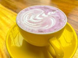 beautiful cup of Taiwanese taro milk drink with latte art photo