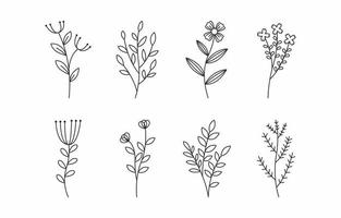 colección de tatuajes florales minimalistas dibujados a mano vector
