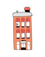linda casa naranja vectorial con ventanas, ilustración estilo garabato. ilustración infantil para estampados de camisetas, postales, carteles, regalos. vector