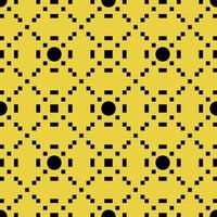 Vector pattern of seamless black circles and pixels on a yellow background. Abstract geometric background.