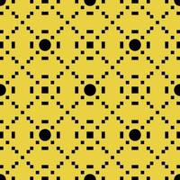 Vector pattern of seamless black circles and pixels on a yellow background. Abstract geometric background.