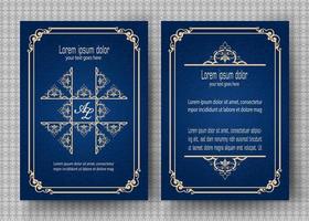 Gold vintage greeting card with blue background and shiny dots texture, Luxury ornament template, ideal for invitations, flyers, menus, brochures, postcards, wallpapers, etc. vector
