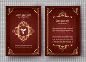 Gold vintage greeting card with red background and shiny dots texture, luxury ornament template, ideal for invitations, flyers, menus, brochures, postcards, wallpapers, etc.