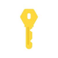 Key security vector icon door. House lock and safe home protection. Metal sign privacy secure. Gold silhouette isolated white and shape business access. Simple yellow tool for padlock and shiny sign