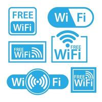 pegatinas wifi blancas y azules en diseño plano aisladas. etiqueta de zona wifi de internet gratis. zona inalámbrica web hotspot público internet gratis ilustración vectorial vector