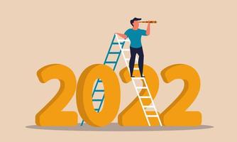 2022 outlook and forecast business. Change future challenge and new job perspective target vector illustration concept. Organization success year and message direction to earning. Investment trend