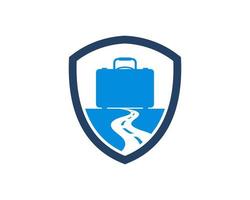 Simple shield with travel bag and road inside vector