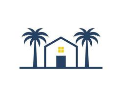 Two palm tree with simple house inside vector