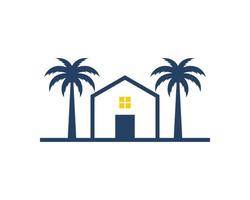 Two palm tree with simple house inside vector