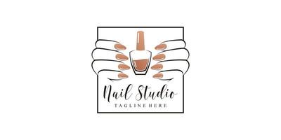 diseño de logotipo de esmalte de uñas o estudio de uñas con elemento creativo y vector premium de concepto único