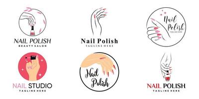 estudio de uñas o diseño de logotipo de conjunto de iconos de esmalte de uñas para salón de belleza con vector premium de concepto único