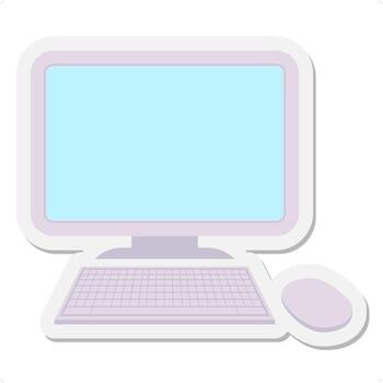 computer with wireless mouse and keyboard sticker vector