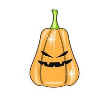 Funny scary halloween pumpkin icon with creepy face. Vector illustration