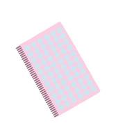 Pink diary notebook with blue circles painted in watercolor for study. Vector illustration