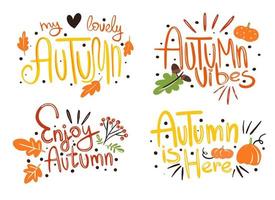 Hello Autumn vector hand drawn lettering design. Fall Welcome banner calligraphy phrase.