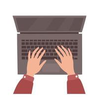 Hands on the keyboard top view. Vector illustration