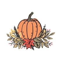 Pumpkin autumn leaves. Hand drawn vector illustration for fall design.