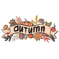 Text autumn and leaves. Hand drawn vector illustration for fall design.