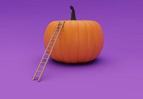 Representación 3d de escalar calabaza de halloween con escalera, elemento mínimo de diseño de fondo de halloween foto