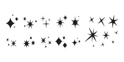 las estrellas brillan composiciones. plantilla de estrellas negras brillantes, diversos elementos brillantes aislados. objetos del cielo, parpadeo vector signos clipart