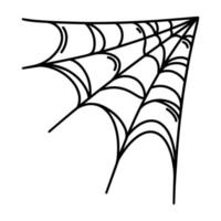 Corner spider web vector icon. Old crooked sticky cobweb. Black outline, doodle isolated on white. Gossamer sketch. Hanging web for Halloween decor, holiday cards, invitations, print, logo, apps