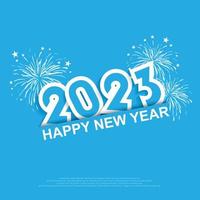 happy new year 2023 design numbers and celebration fireworks on blue background. Vector illustration