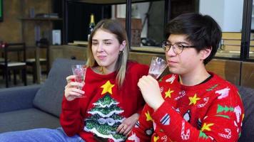 Boy and Girl Sitting Talk and Drink on Holiday video