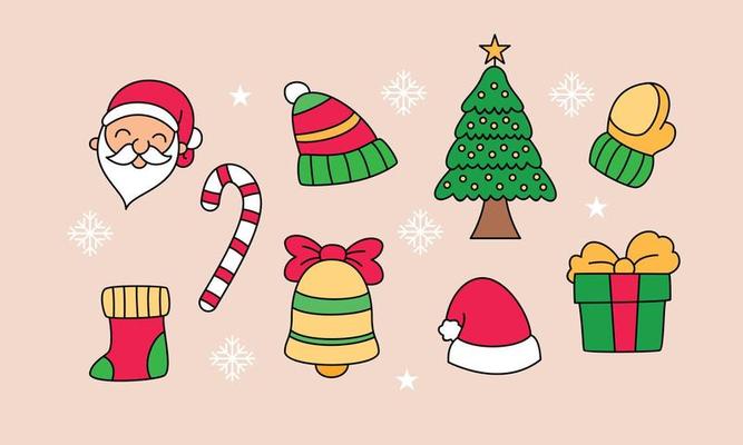 Set of christmas related object doodle
