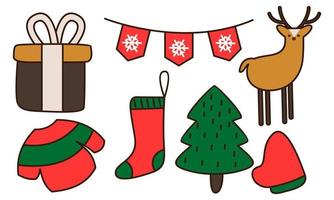 Set of christmas related object doodle vector