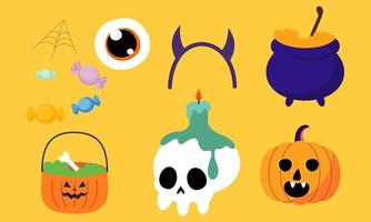 vector de fondo de colección de elementos de halloween plano