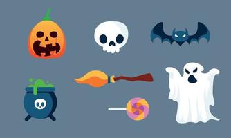 vector de fondo de colección de elementos de halloween plano