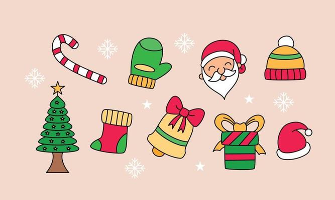 Set of christmas related object doodle