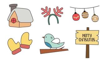 Set of christmas related object doodle vector