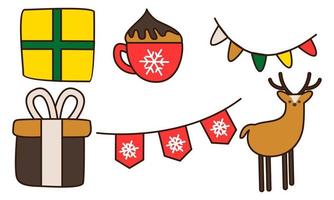 conjunto de objetos relacionados con la navidad doodle vector