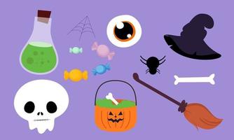 vector de fondo de colección de elementos de halloween plano