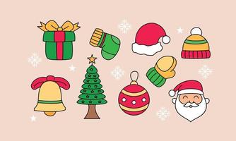 conjunto de objetos relacionados con la navidad doodle vector