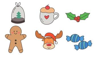 Set of christmas related object doodle vector