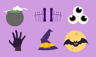 vector de fondo de colección de elementos de halloween plano