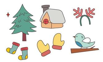 Set of christmas related object doodle vector