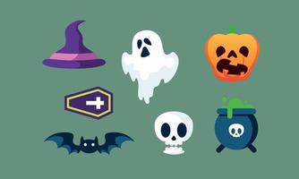 vector de fondo de colección de elementos de halloween plano