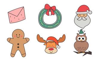 Set of christmas related object doodle vector
